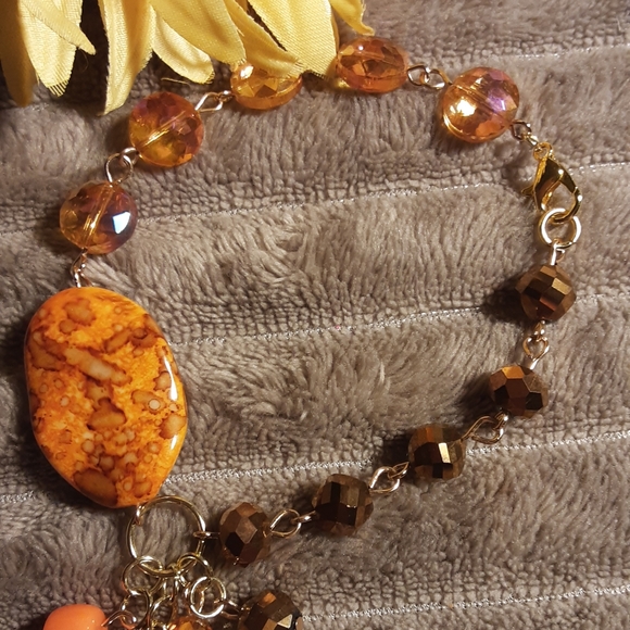 Handmade Gold And Brown Fall Glass Bead Bracelet - Picture 2 of 3